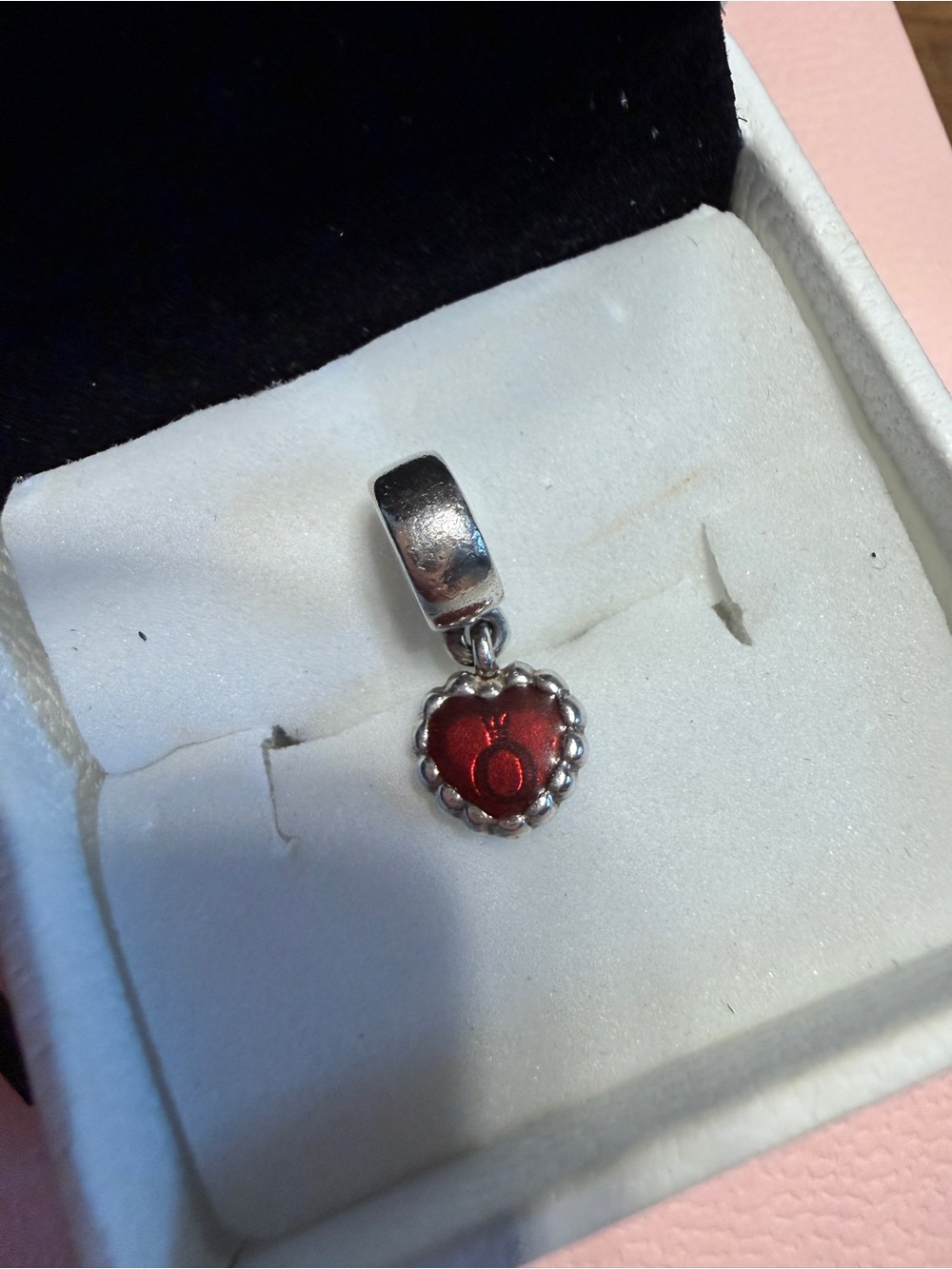 Authentic Pandora Retired Red Enamel Heart Dangle Charm S925 ALE Sterling Silver